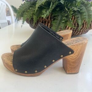 Kirk Ease Danika size 11 M Studded Platform Clogs Mules Black Leather Cork 4”